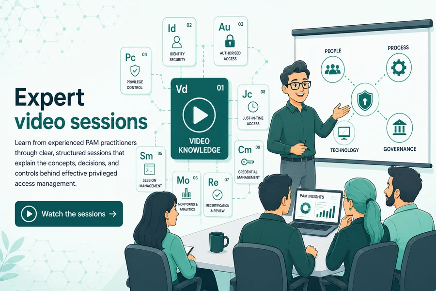 Expert video sessions showing PAM practitioners teaching privileged access concepts and controls