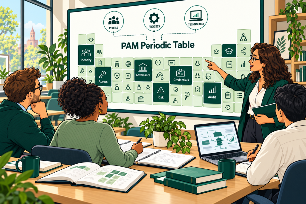 A PAM educator teaching the Periodic Table of PAM Security to a group of learners