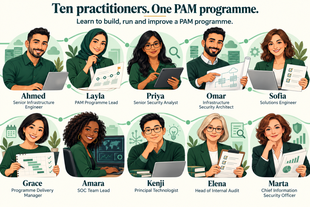 The ten PAM Academy practitioners: Ahmed, Layla, Priya, Omar, Sofia, Grace, Amara, Kenji, Elena and Marta